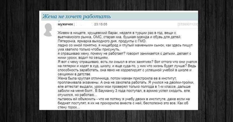 Жена не хочет работать: мужские и женские мнения с форумов (16 фото) Жена не хочет работать: мужские и женские мнения с форумов (16 фото)