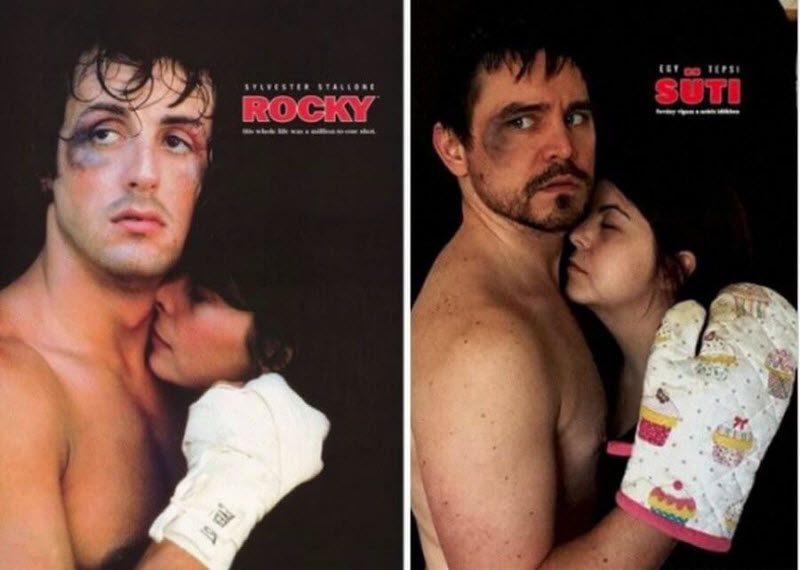 Пара из Венгрии не скучает на карантине с шедеврами кино  (21 фото)