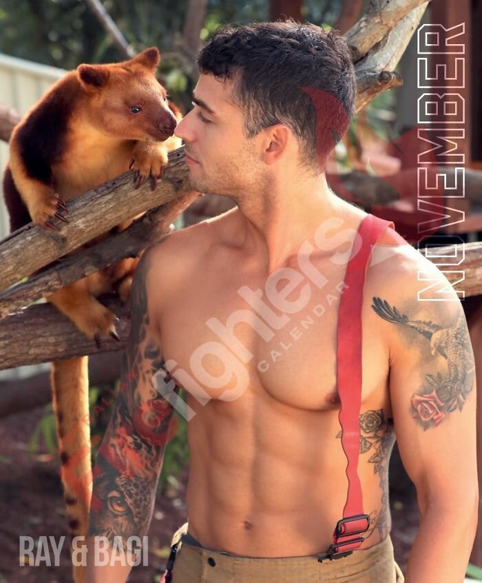 Горячая фотосессия австралийских пожарных с животными для благотворительного календаря на 2020 год (36 фото)