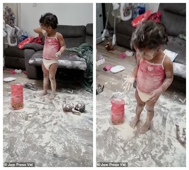 Я же только на минутку вышел! Отец трех дочерей упустил момент, когда они нашли пакет с мукой (8 фото + 1 видео)