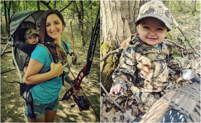 Любительница охоты с луком берет с собой маленькую дочь (14 фото)
