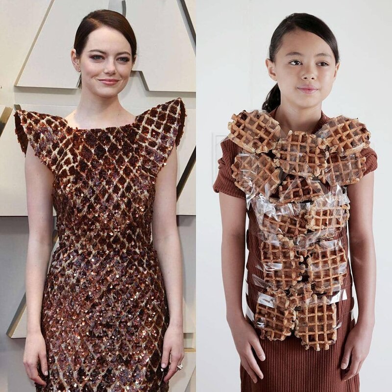 Малышка из Австралии копирует образы звёзд, создавая «дизайнерские» вещи из капусты, тёрки и скотча (23 фото)